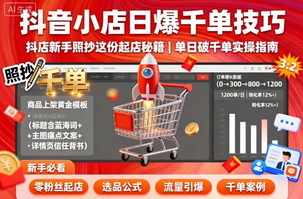 抖音小店日爆千单技巧，抖店新手照抄这份起店秘籍，单日破千单-副业网