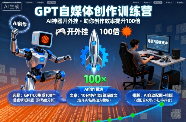 GPT自媒体创作训练营：AI神器开外挂，助你创作效率提升100倍-副业网