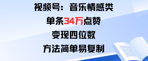 视频号分成计划新玩法：音乐情感类单条34W点赞，变现四位数，方法简单易复制-副业网