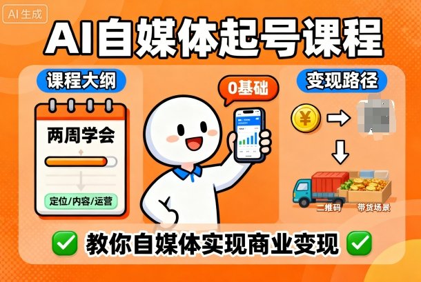 AI自媒体起号课程，0基础小白两周学会，教你自媒体实现商业变现-副业网
