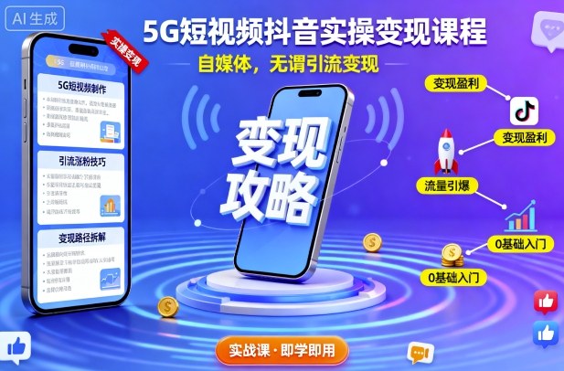 5G短视频抖音实操变现课程，自媒体，无谓引流变现-副业网