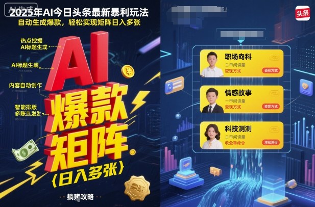 2025年AI今日头条最新暴利玩法，自动生成爆款，轻松实现矩阵日入多张-副业网