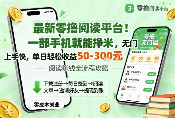 最新零撸阅读平台！一部手机就能挣米，无门槛上手快，单日轻松收益50-3张【揭秘】-副业网