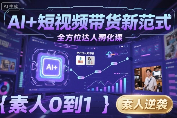 AI+短视频带货新范式全方位达人孵化课，素人也可以从0到1，全方位认知短视频带货-副业网