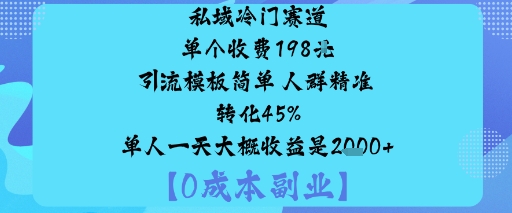 私域冷门赛道:单个收费198米引流模板简单人群精准转化45%单人一天大概收益是1k+-副业网