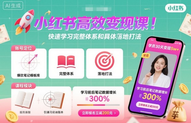 小红书高效变现课，快速学习小红书完整体系和具体落地打法-副业网