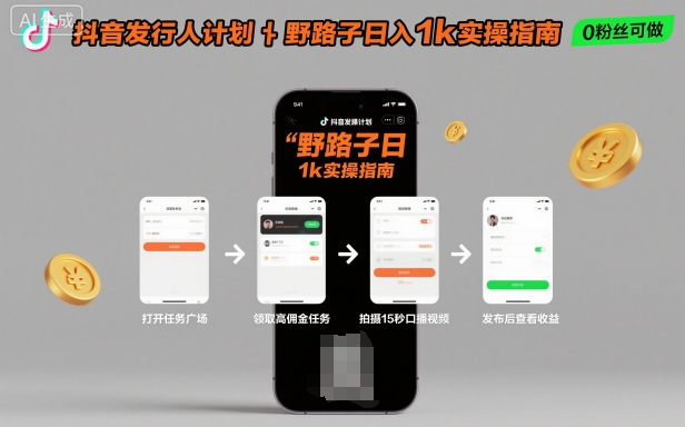 抖音发行人计划全新野路子玩法，随时随地，只要有手机，就能操作，日入1k+【揭秘】-副业网