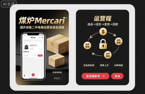 煤炉Mercari国外闲鱼二手电商运营实战全流程，仿品高利润，简单上手，闷声搞钱-副业网