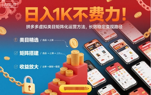 日入1K不费力！拼多多虚拟类目矩阵化运营方法，长效稳定变现路径-副业网