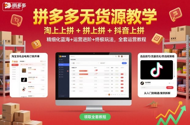 拼多多无货源教学，淘上拼+拼上拼+抖上拼，精细化蓝海+运营进阶+终极玩法，全套运营教程-副业网