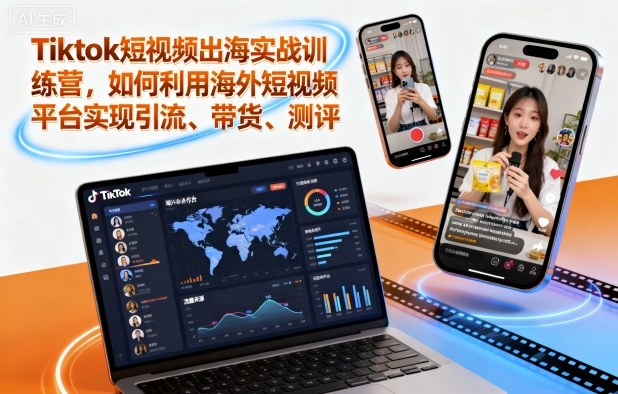 Tiktok短视频出海实战训练营，如何利用海外短视频平台实现引流、带货、测评-副业网