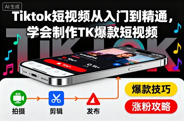Tiktok短视频从入门到精通，学会制作TK爆款短视频-副业网