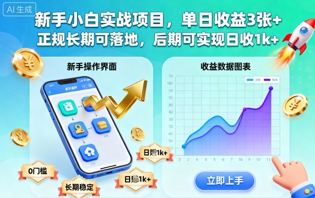 新手小白实战项目，单日收益3张+，正规长期可落地，后期可实现日收1k+【揭秘】-副业网