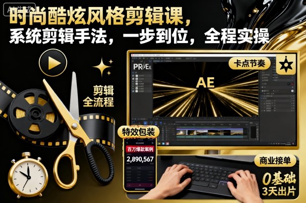 时尚酷炫风格剪辑课，系统剪辑手法，一步到位，全程实操-副业网