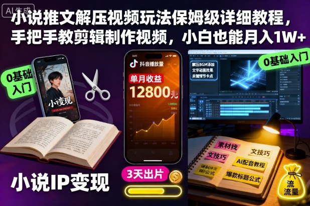 小说推文解压视频玩法保姆级详细教程，手把手教剪辑制作视频，小白也能月入1W+-副业网