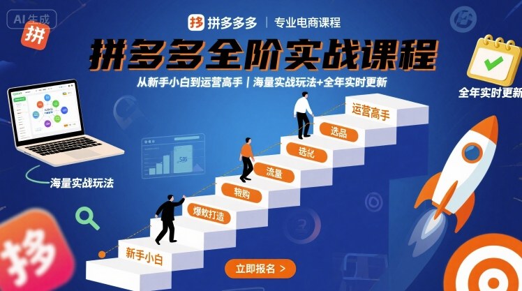 拼多多全阶实战课程，从新手小白到运营高手，海量实战玩法+全年实时更新【2025年10月更新】-副业网