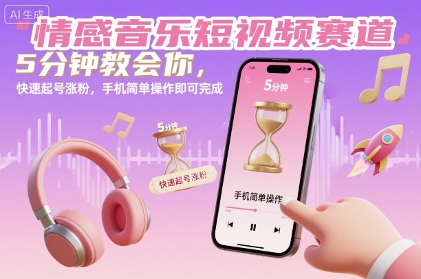 情感音乐短视频赛道，5分钟教会你，快速起号涨粉，手机简单操作即可完成-副业网