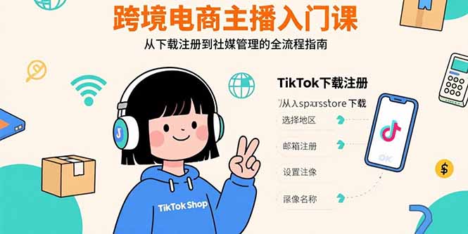跨境电商主播入门课，TikTok下载注册，支付工具配置，社媒账号管理全流程-副业网