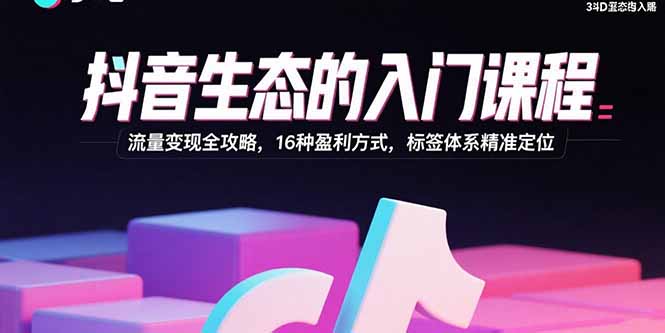 抖音生态的入门课程：流量变现全攻略，16种盈利方式，标签体系精准定位-副业网