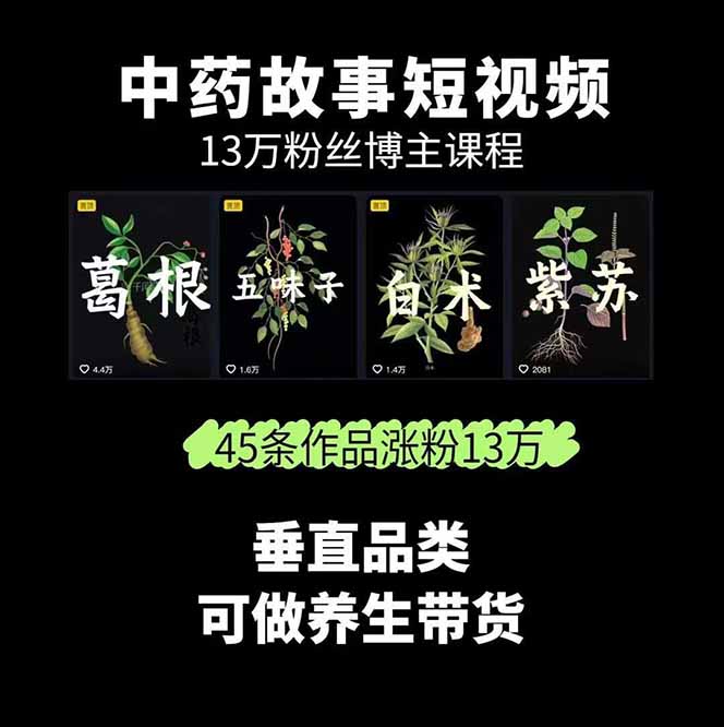 图片[2]-中草药养生赛道：AI文案+故事模板+橱带货，45条作品涨粉13w+单月变现1万+-副业网