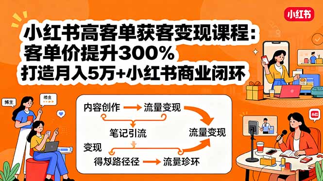 小红书高客单获客变现课程：客单价提升300%，打造月入10万+小红书商业闭环-副业网