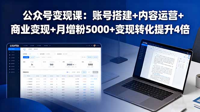 公众号变现课：账号搭建+内容运营+商业变现+月增粉5000+变现转化提升4倍-副业网