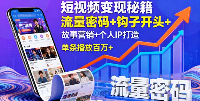 短视频变现秘籍，流量密码+钩子开头+故事营销+个人IP打造，单条播放百万+-副业网