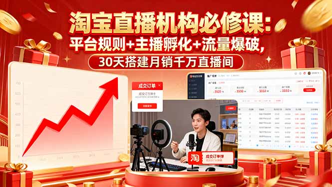 淘宝直播机构必修课：平台规则/主播孵化/流量爆破,30天搭建月销千万直播间-副业网