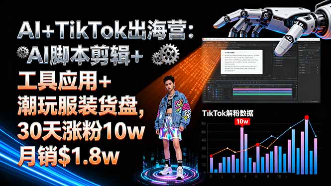 AI+TikTok出海营:AI脚本剪辑+工具应用+潮玩服装货盘,30天涨粉10w月销$1.8w-副业网