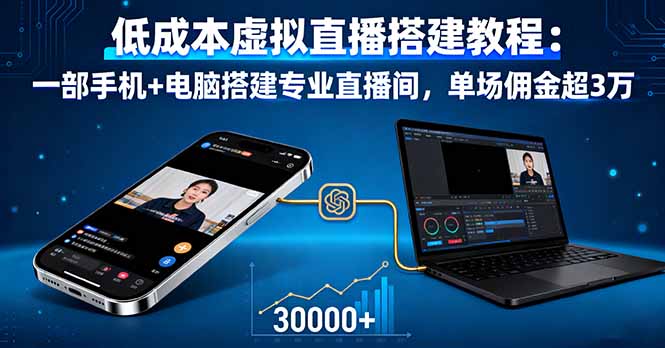 低成本虚拟直播搭建教程：一部手机+电脑搭建专业直播间，单场佣金超3万-副业网