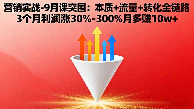 营销实战-9月突围课:本质+流量+转化全链路 3个月利润涨30%-300%月多赚10w+-副业网