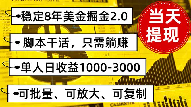稳定8年美金掘金2.0脚本干活，只需躺赚。单人日收益1000-3000可批量、…-副业网