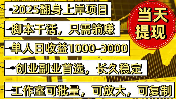稳定八年美金掘金2.0脚本干活，只需躺赚。单人日收益1000-3000可批量、…-副业网