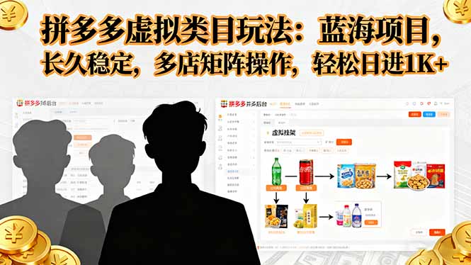 拼多多虚拟类目玩法，蓝海项目，长久稳定，多店矩阵操作，轻松日进1K+-副业网