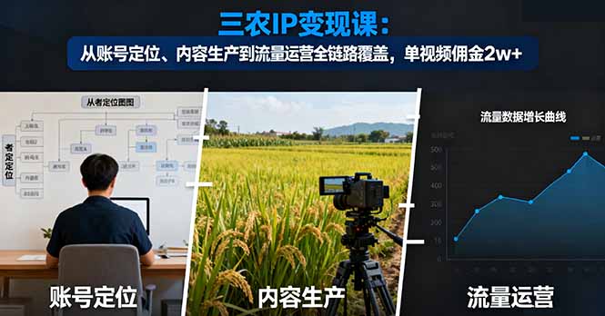 三农IP变现课：从账号定位、内容生产到流量运营全链路覆盖，单视频佣金2w+-副业网