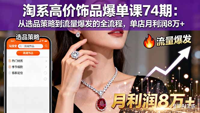 淘系高价饰品爆单课74期：从选品策略到流量爆发的全流程，单店月利润8万+-副业网