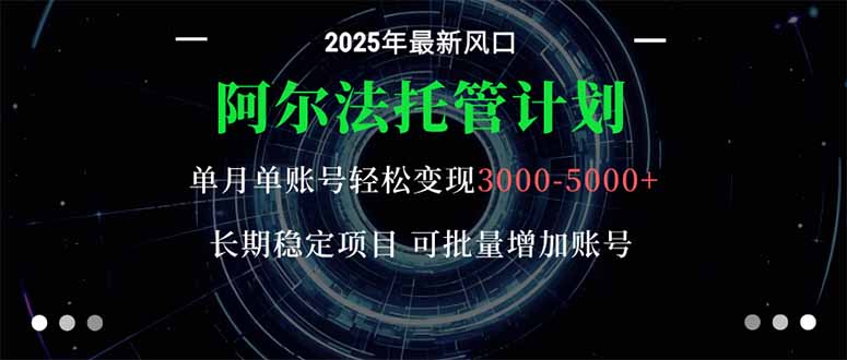阿尔法托管计划 单账号月入3000-5000，长期稳定项目，新手小白轻松上手。-副业网