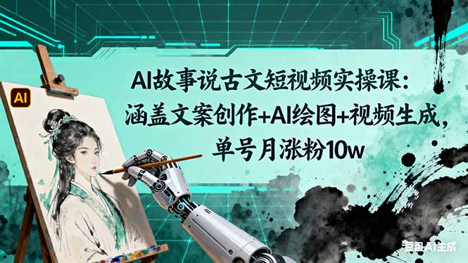 AI故事说古文短视频实操课：涵盖文案创作+AI绘图+视频生成，单号月涨粉10w-副业网