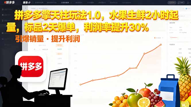拼多多 擎天柱玩法1.0，水果生鲜2小时起量，标品2天爆单，利润率提升30%-副业网
