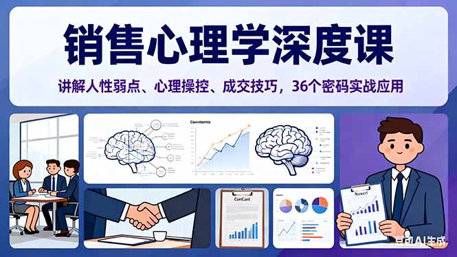 销售心理学深度课，讲解人性弱点、心理操控、成交技巧，36个密码实战应用-副业网
