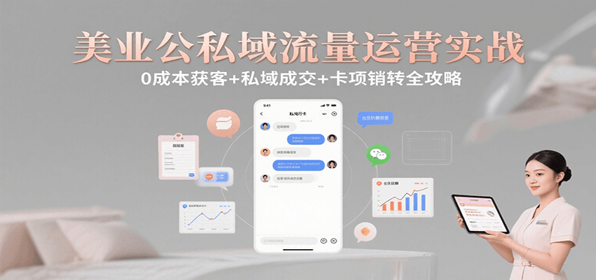 美业公私域流量运营实战：0成本获客+私域成交+卡项销转全攻略-副业网