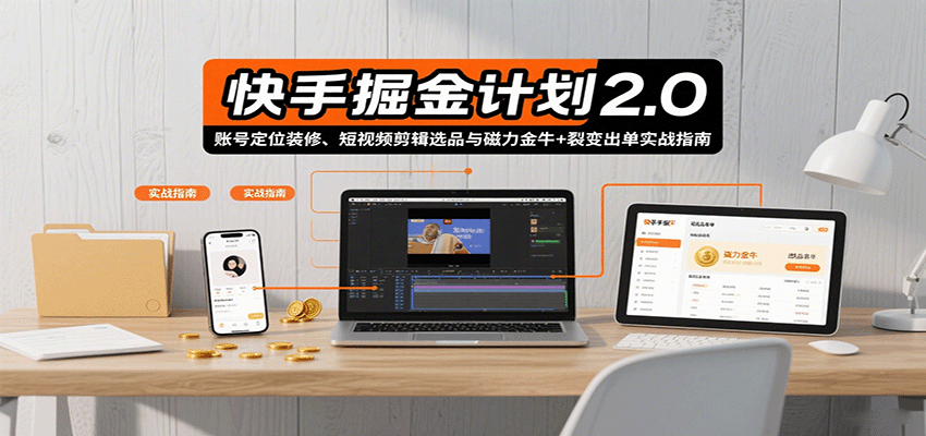 快手掘金计划2.0，账号定位装修、短视频剪辑选品与磁力金牛+裂变出单实战指南-副业网