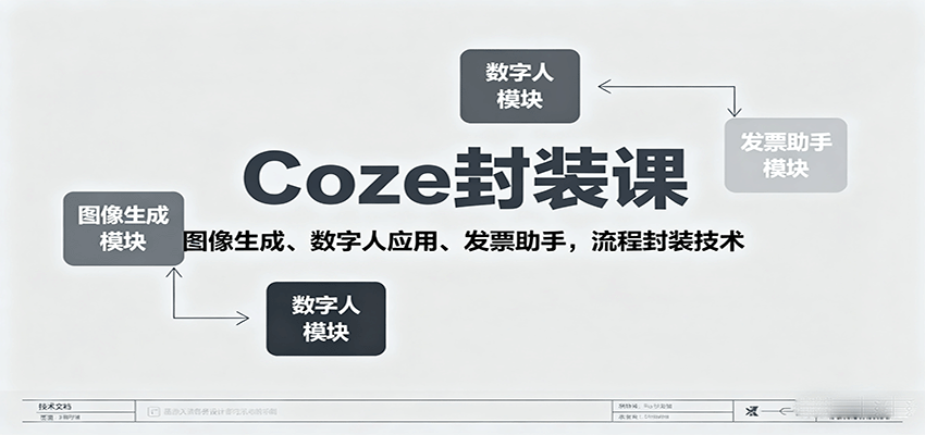 Coze封装课，图像生成、数字人应用、发票助手，流程封装技术-副业网