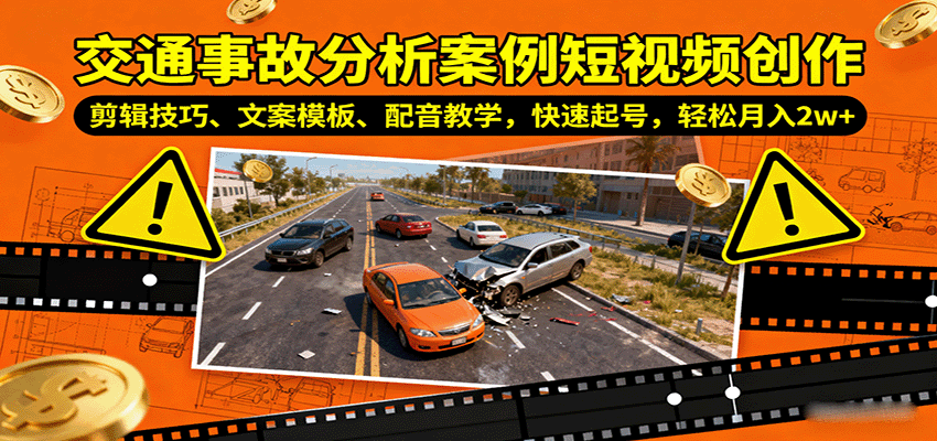 交通事故分析案例短视频创作，剪辑技巧、文案模板、配音教学，快速起号，轻松月入2w+-副业网