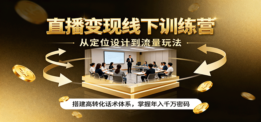 直播变现线下训练营，从定位设计到流量玩法，搭建高转化话术体系，掌握年入千万密码-副业网