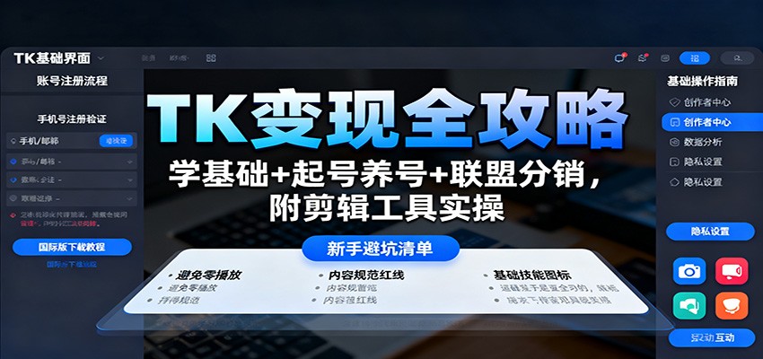 TK变现全攻略：学基础+起号养号+联盟分销，附剪辑工具实操-副业网