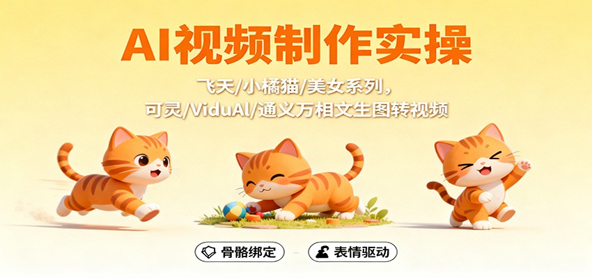 AI视频制作实操，飞天/小橘猫/美女系列，可灵/ViduAl/通义万相文生图转视频-副业网
