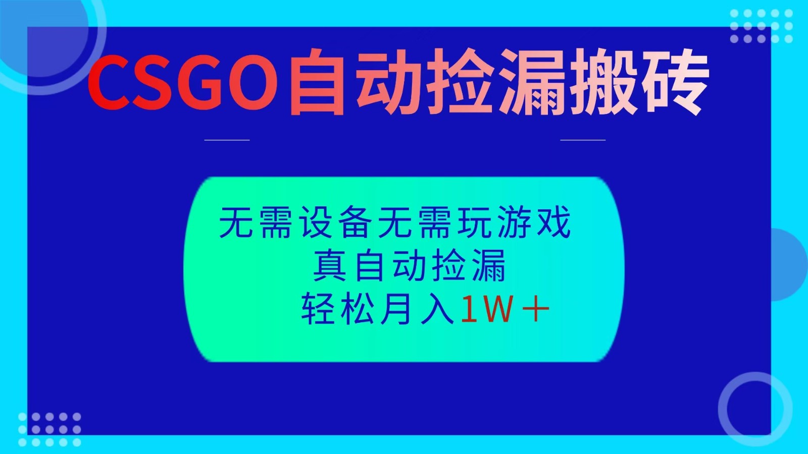 CSGO自动捡漏搬砖，当天操作当天见结果，无需了解游戏，包教包会包落地-副业网
