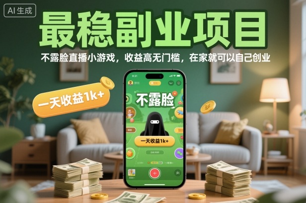 最稳副业项目，不露脸直播小游戏，收益高无门槛，一天收益1k+，在家就可以自己创业【揭秘】-副业网