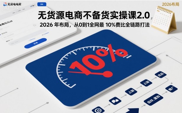 无货源电商不备货实操课2.0，2026年布局，从0到1全网最低10%费比全链路打法【更新中】-副业网